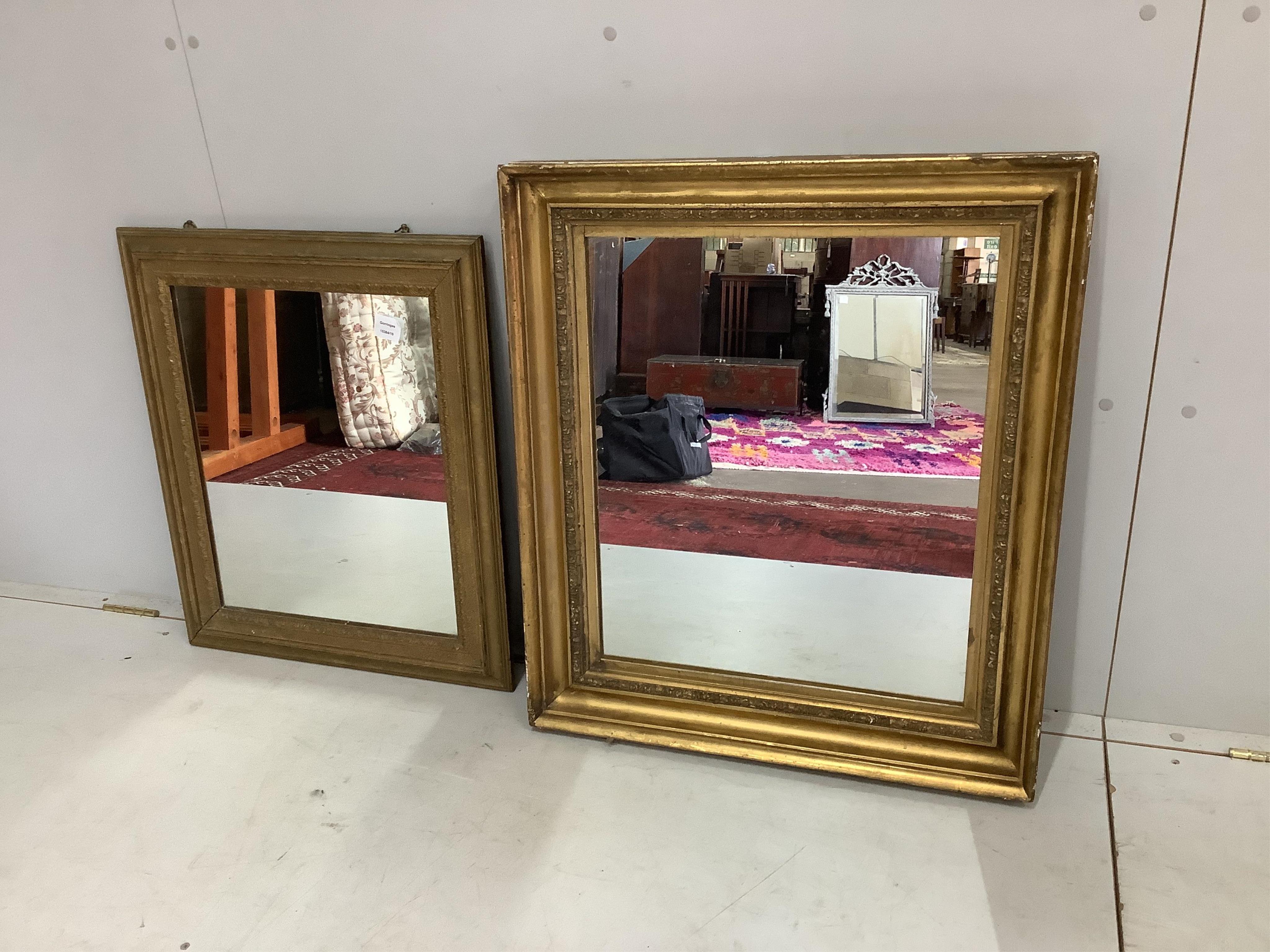 Two Victorian and later rectangular giltwood and composition wall mirrors, larger width 67cm, height 78cm. Condition - poor to fair